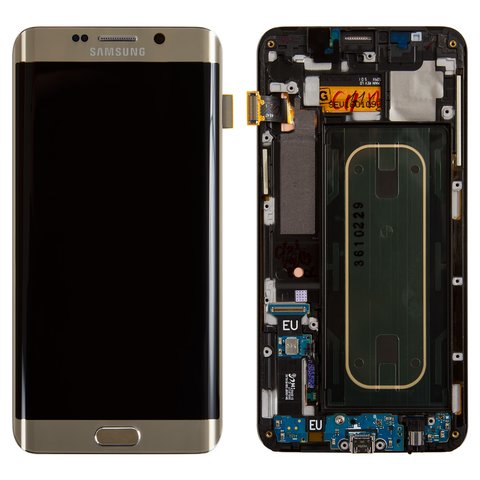 Дисплей для Samsung G928 Galaxy S6 EDGE Plus, золотистый, с рамкой, Original PRC , original glass