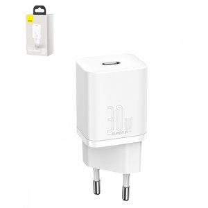 Мережевий зарядний пристрій Baseus Super Si, 30 Вт, Quick Charge, білий, 1 порт, #CCSUP J02