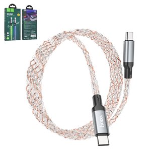 USB кабель Hoco U112, 2xUSB тип C, 100 см, 60 Вт, 3 A, серый, с подсветкой, #6931474788825