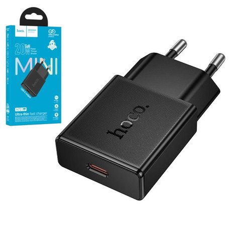 Сетевое зарядное устройство Hoco N72, 20 Вт, Power Delivery PD , черный, 1 порт, gan, #6942007661096