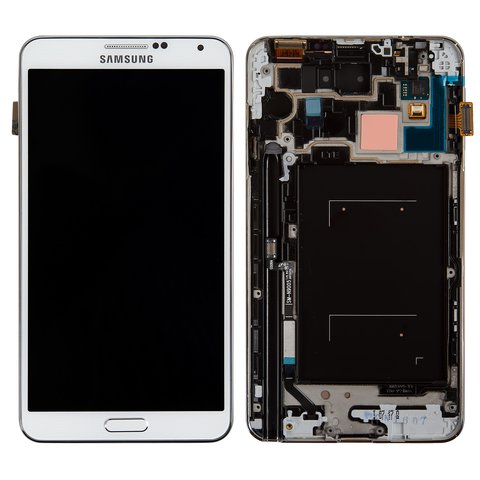 LCD compatible with Samsung N9005 Note 3, N9006 Note 3, white, with frame, original change glass 