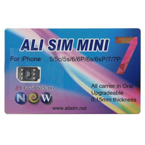 Tarjeta actualizable Ali SIM Mini 7 para iPhone 5 5C 5S SE 6 6+ 6S 6S+ 7 7+
