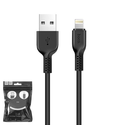 USB кабель Hoco X13, USB тип A, Lightning, 100 см, 2,4 А, черный, #6957531061144