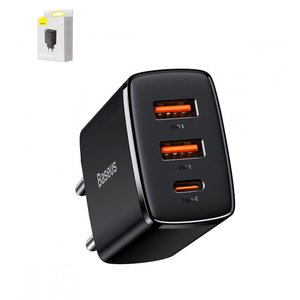 Mains Charger Baseus Compact, 30 W, Quick Charge, black, 3 outputs  #CCXJ E01