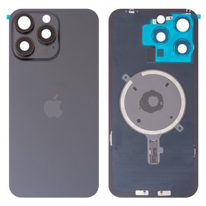 Panel trasero de carcasa puede usarse con iPhone 15 Pro Max, negra, con vidrio de cámara, Original PRC 