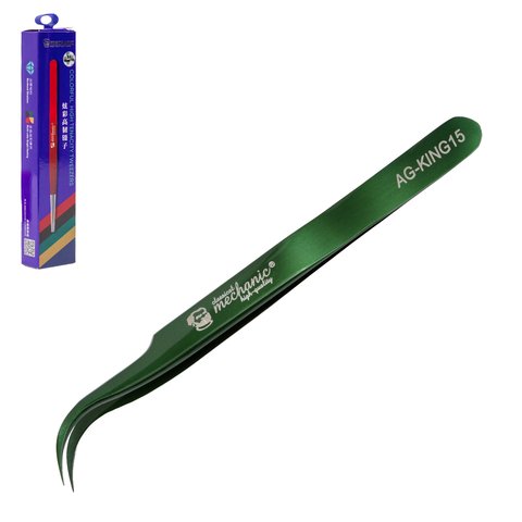 Mounting Tweezers Mechanic AG KING15, curved, 117 mm, green 