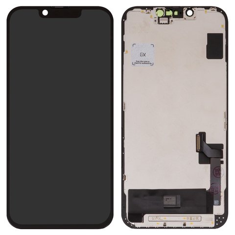 Дисплей для iPhone 14, черный, с рамкой, HC, без микросхемы, OLED , GX OEM hard