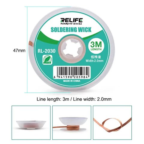 Malla para desoldar RELIFE RL 2030, Ancho 2.0 mm, d 3 m