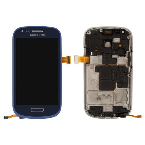 Дисплей для Samsung I8190 Galaxy S3 mini, синій, з рамкою, Оригінал переклеєне скло 