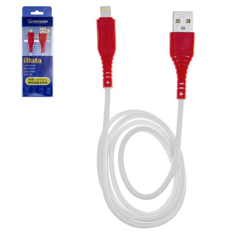 USB кабель Mechanic iData, USB тип A, Lightning, 80 см, червоний, білий