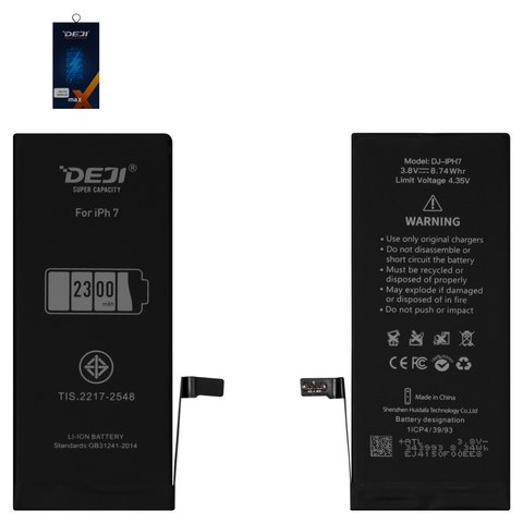 Акумулятор Deji для Apple iPhone 7, Li ion, 3,8 В, 2300 мАг, збільшена ємність, original IC