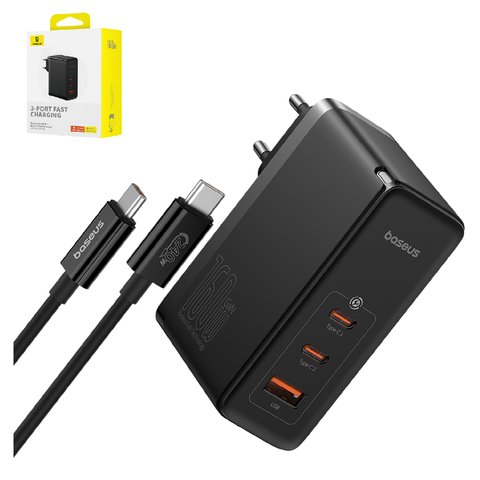 Сетевое зарядное устройство Baseus GaN5 Pro, 160 Вт, Power Delivery PD , черный, c кабелем USB тип C к USB тип C, 3 порта, #P10110825113 00