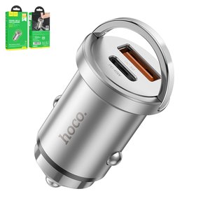 Автомобильное зарядное устройство Hoco NZ10, серебристое, Power Delivery PD , 45 Вт, 4 А, 2 порта, 12 24 B, #6942007601825