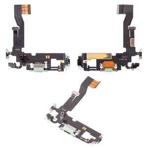 Шлейф для iPhone 12, iPhone 12 Pro, коннектора зарядки, зеленый, с микрофоном, с компонентами, Original PRC 