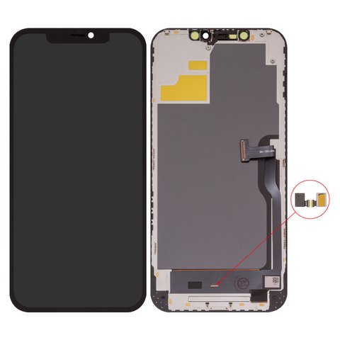 Дисплей для iPhone 12 Pro Max, чорний, з рамкою, High Copy, з пластиками камери та давача наближення, без мікросхеми, OLED , DD OLED