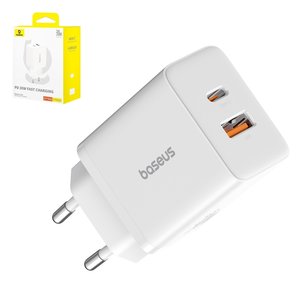 Мережевий зарядний пристрій Baseus Cube, 30 Вт, Power Delivery PD , Fast Charge, білий, 2 порта, #P10111404213 00