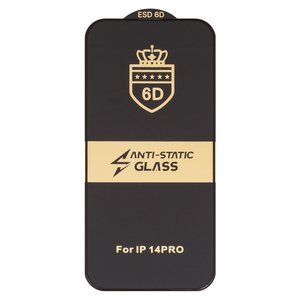 Защитное стекло ESD 6D для Apple iPhone 14 Pro, совместимо с чехлом, Full Glue, Anti Static, без упаковки , черный