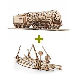 Rompecabezas mecánico 3D UGEARS juego 2 en 1: Locomotora + Rieles